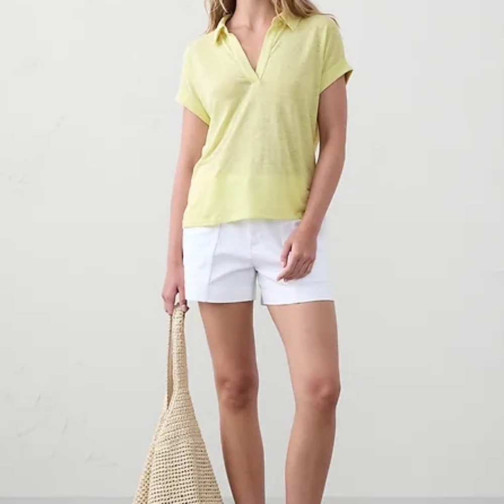 NWT - Banana Republic Linen Blend Johnny Collar "Lime Fizz" Shirt - Size L